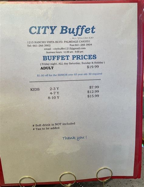 City Buffet Restaurant Menu .